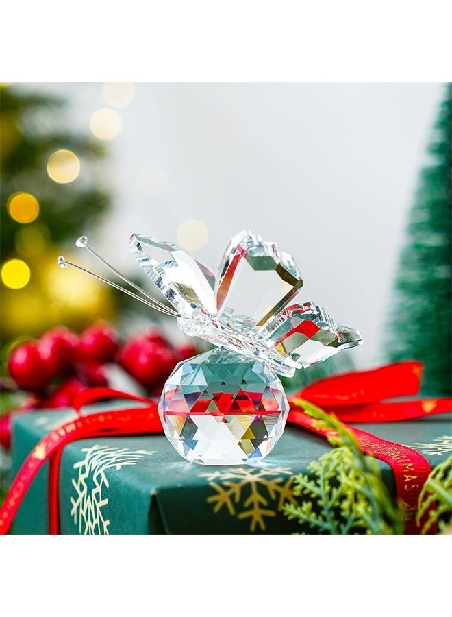 White Crystal Flying Butterfly Figurine With Crystal Ball Base Cut Glass Ornament Animal Collectible For Home Office Desk Decoration Gift Collection - Image 5